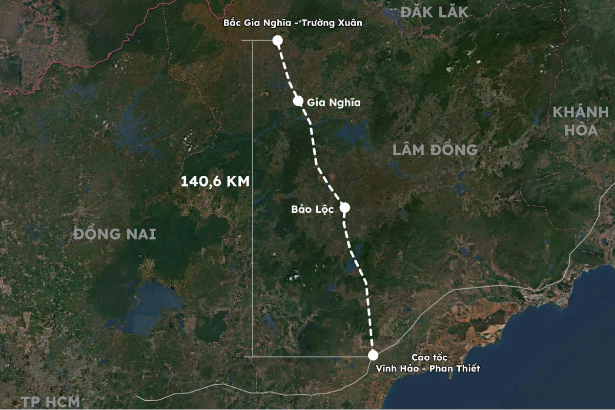 Bản đồ quy hoạch tuyến cao tốc, đánh dấu Bảo Lộc, có thiết kế đồ họa tinh tế